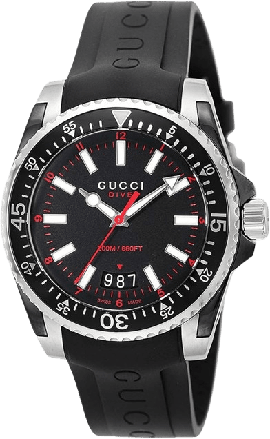 Gucci Dive juodas ciferblatas su gumine apyranke, vyriškas laikrodis